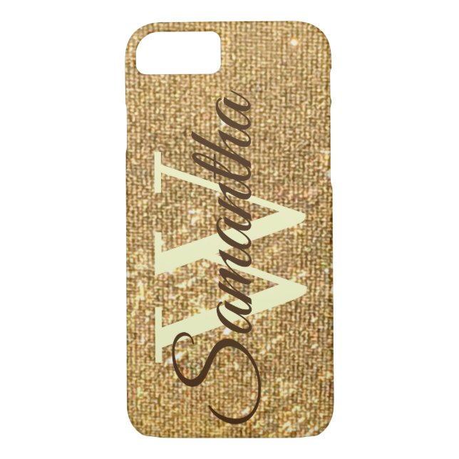 Monogrammad Guld Frost Glitter Modern Girly Case-Mate iPhone Skal (Baksida)