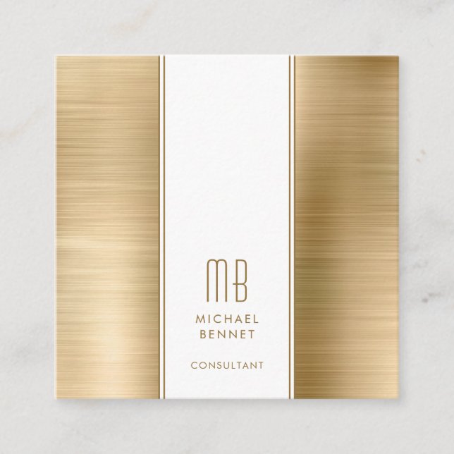 Monogrammad Guld Metallic Foil Consultant Fyrkantigt Visitkort (Framsida)
