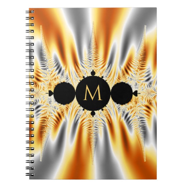 Monogrammad Guld Silver Metallic Fractal Anteckningsbok (Framsidan)