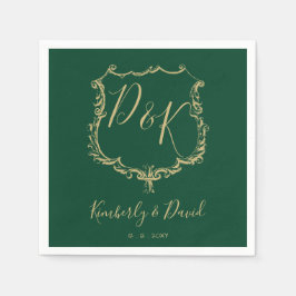 Monogrammad Guld Vapensköld och Forest Grönt Bröll Pappersservett