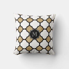 Monogrammad Guld White Black Geometric Quatrefoil Kudde
