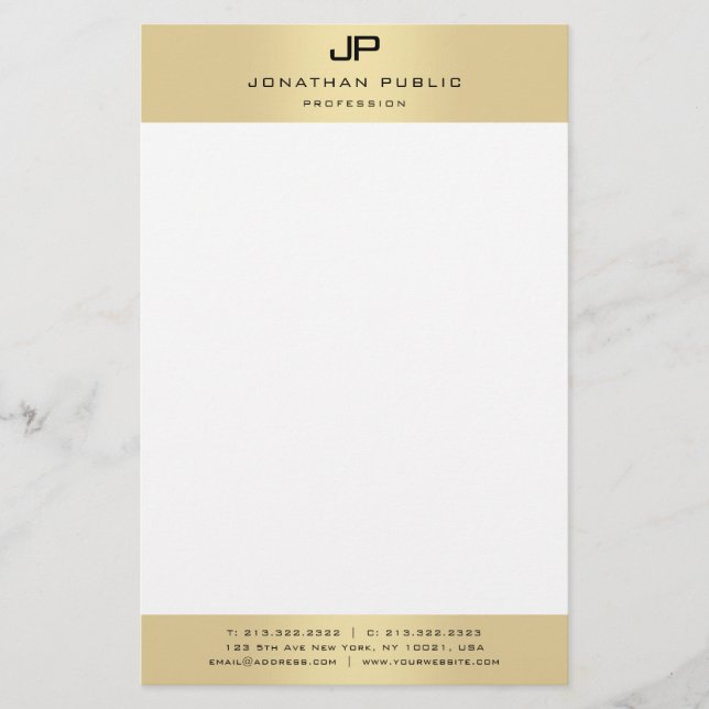 Monogrammad Guld White Modern Elegant-mall Brevpapper (Framsida)