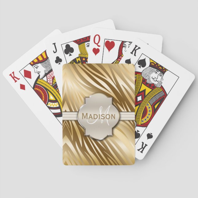 Monogrammad Guld Zebra tryck Mönster Kortlek (Baksidan)