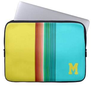 Monogrammad Gult Blue Multifärgad Stripe Mönster Laptop Sleeve