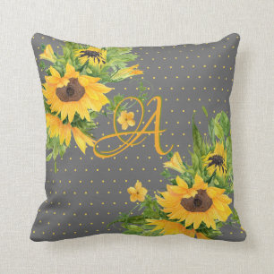 Monogrammad Gult Grått Decor Kudde