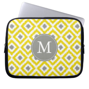 Monogrammad Gult Grått Diamond Ikat Mönster Laptop Fodral