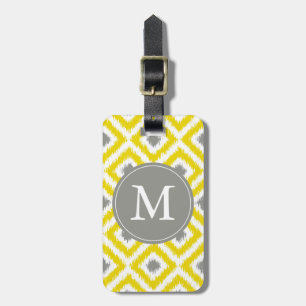 Monogrammad Gult Grått Diamonds Ikat Mönster Bagagebricka