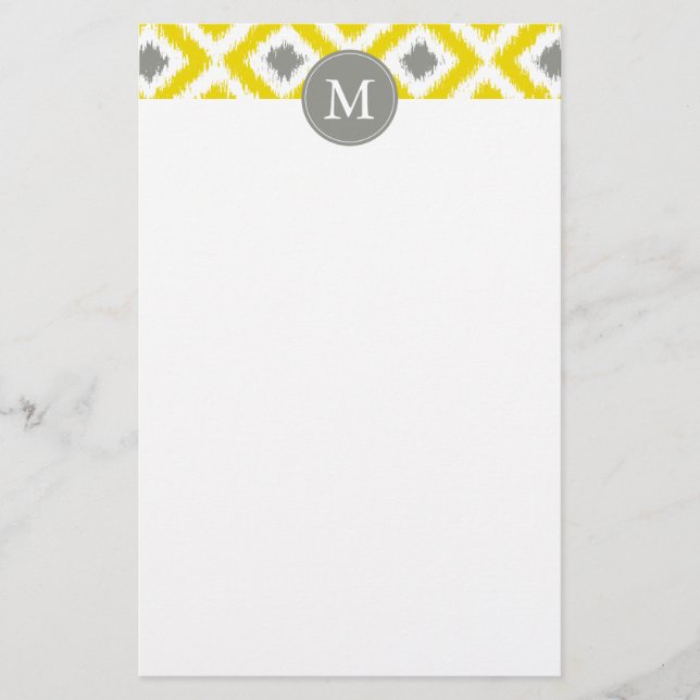 Monogrammad Gult Grått Diamonds Ikat Mönster Brevpapper (Framsida)