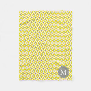 Monogrammad Gult Grått Diamonds Ikat Mönster Fleecefilt