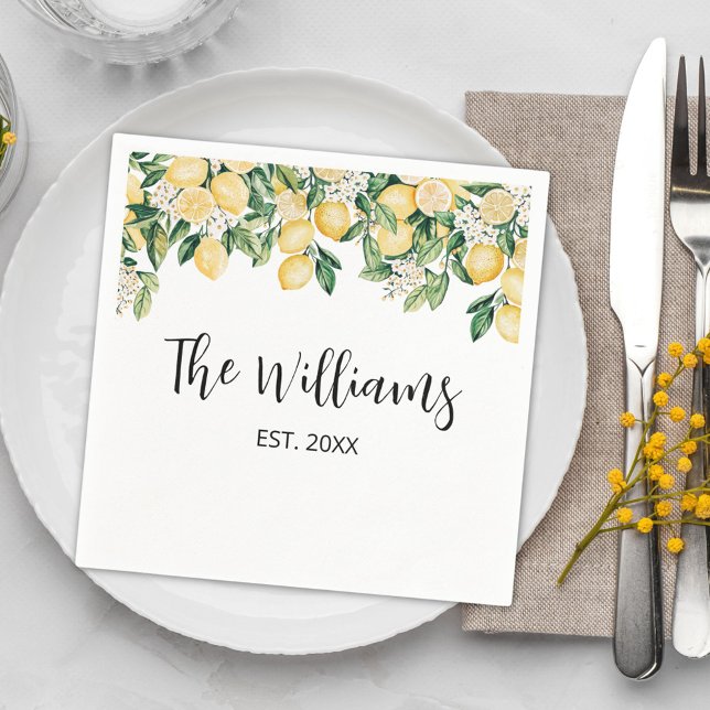 Monogrammad Gult Lemon Träd Pappersservett (In situ)