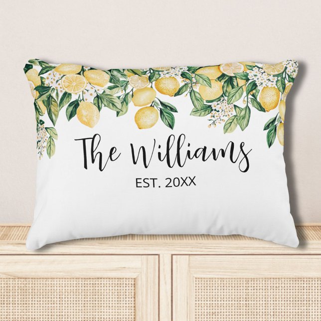 Monogrammad Gult Lemon Träd Prydnadskudde (In situ)