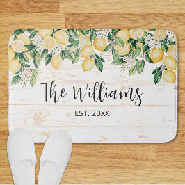 Monogrammad Gult Lemon Träd White Wood Badrumsmatta