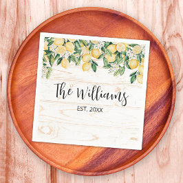 Monogrammad Gult Lemon Träd White Wood Pappersservett