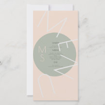 Monogrammad Heart Bröllop Circular Sage Rosa Menu