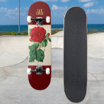 Monogrammad illustration av blomman i vintage Röd  Mini Skateboard Bräda 18,5 Cm<br><div class="desc">Skateboard i snyggt visar en vintage av en vacker röd ros-blomma. Bakgrunden är ett burgunskt färg. Anpassa med ditt inledande monogram,  som visas i ett ornitalt retroteckensnitt. Bild från det biologiska kulturarvet i Bibliotek www.biodiversitylibrary.org</div>