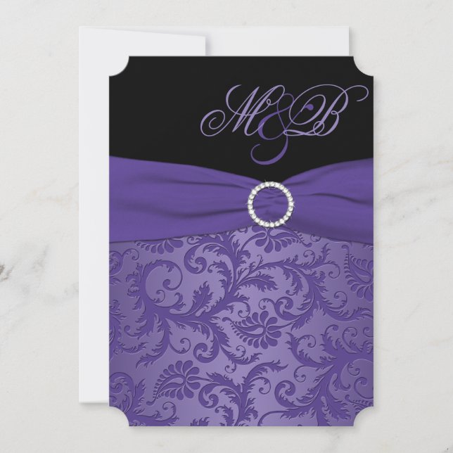 Monogrammad inbjudan till Lila och svart skada (Framsida)