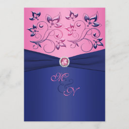 Monogrammad inbjudan till marin och Rosa Blommigt