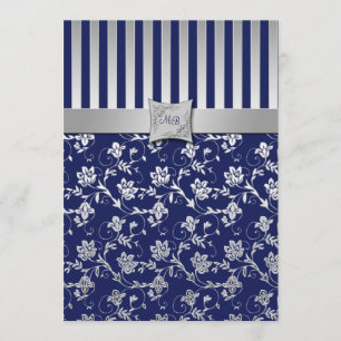 Monogrammad inbjudan till marinvin och Blommigt Si