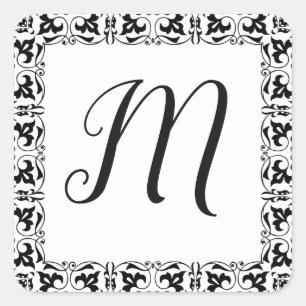 Monogrammad Initial Black and White Brev-fästare Fyrkantigt Klistermärke