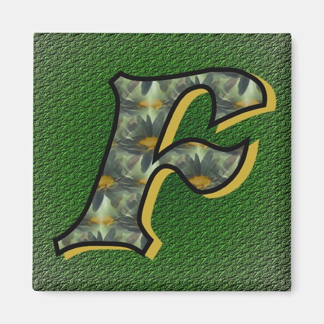 Monogrammad initial F Black Daisys Magnet (Framsidan)
