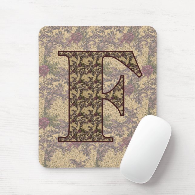 Monogrammad Initial F Elegant Blommigt Mousepad Musmatta (Med mus)