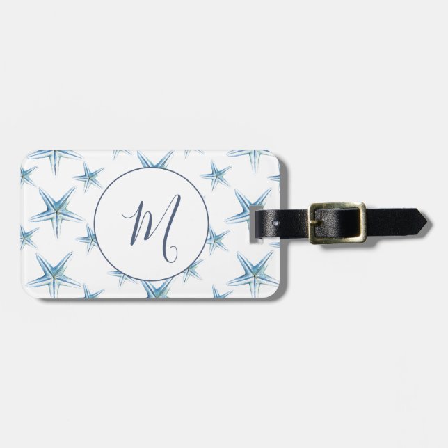 Monogrammad initial vattenfärgsfisk, stjärnfisk bagagebricka (Horisontell Framsida)