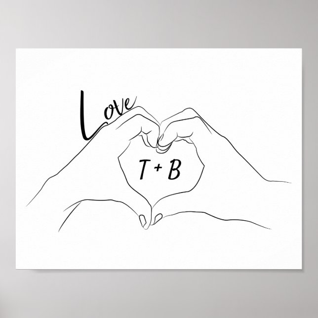 Monogrammad Initialer Kärlek Heart Line Art Teckni Poster (Framsidan)