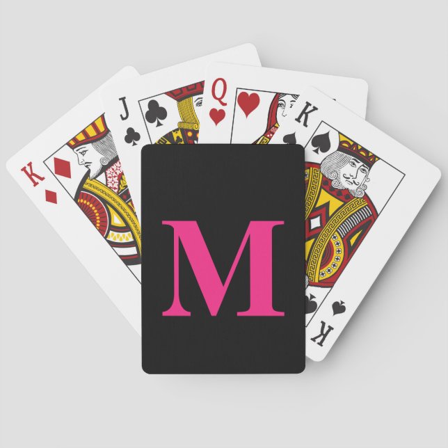 Monogrammad Initialer Rosa Black Girly Gift Favor Casinokort (Baksidan)