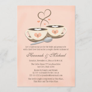 monogrammad kaffekaffe Kopp Heart Par Shower Inbjudningar