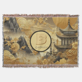 Monogrammad kinesisk målningsfaux Golden Dripping Filt