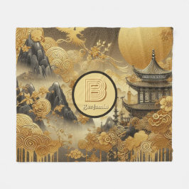 Monogrammad kinesisk målningsfaux Golden Dripping Fleecefilt