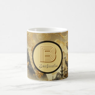 Monogrammad kinesisk målningsfaux Golden Dripping Kaffemugg