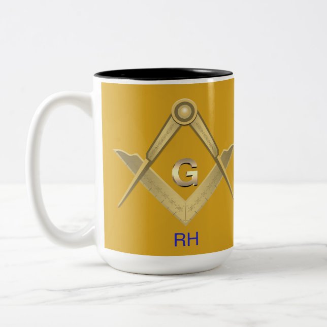 Monogrammad klassruta och kompass Två-Tonad mugg (Vänster)