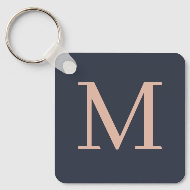 Monogrammad kol- och Ljus rosa Personlig Nyckelring (Framsida)