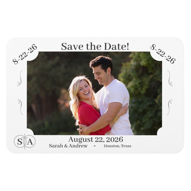 Monogrammad Kor & Ringar Bröllop spara datum Magnet (Horisontell)