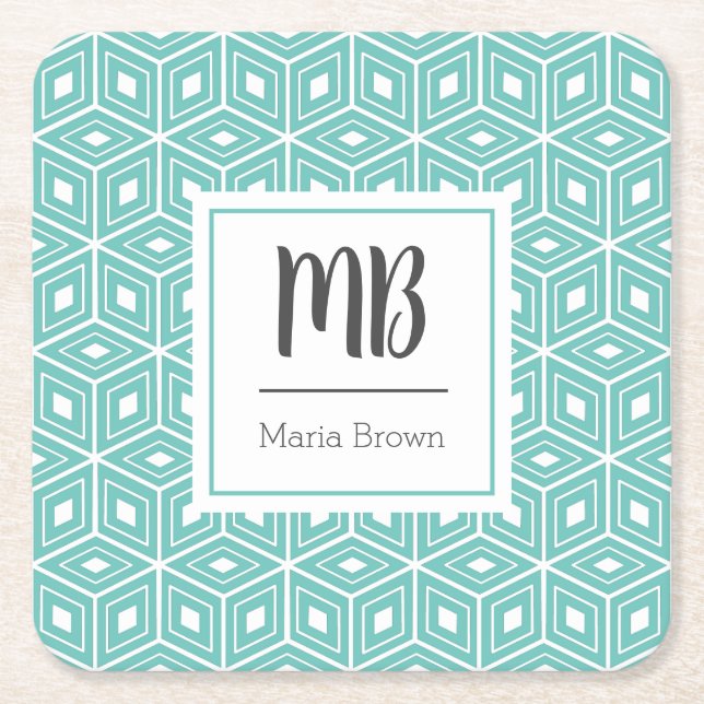 Monogrammad kub underlägg papper kvadrat (Framsidan)