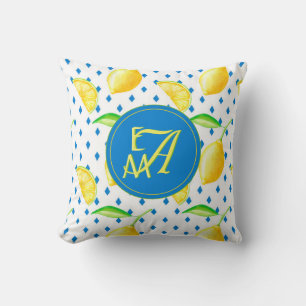 Monogrammad Lemon Träd Royal Blue Home Decor Kudde