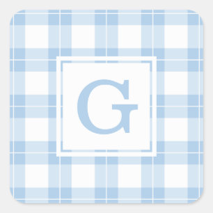 Monogrammad Light Blue and White Play Mönster Fyrkantigt Klistermärke