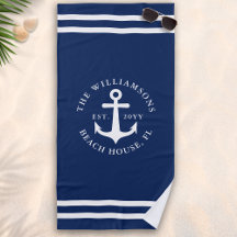 Monogrammad Light Navy Blue White Anchor Nautical