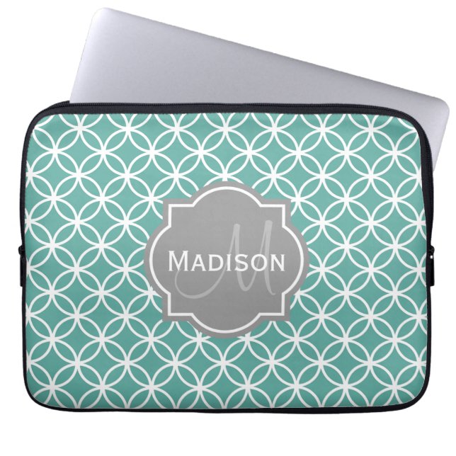 Monogrammad Light Teal Circle Mönster Laptop Sleeve (Framsidan)
