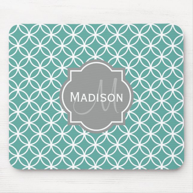 Monogrammad Light Teal Circle Mönster Musmatta (Framsidan)