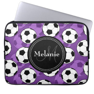 Monogrammad Lila Black Soccer Ball Mönster Laptop Fodral