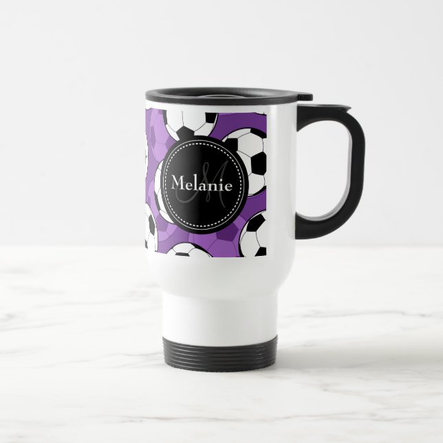 Monogrammad Lila Black Soccer Ball Mönster Resemugg (Höger)