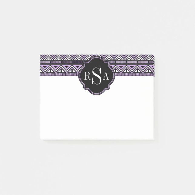 Monogrammad Lila Black Tribal Mönster Post-it Block (Framsida)