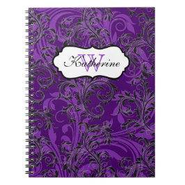 Monogrammad Lila Black White-Scrollsar - bärbar da Anteckningsbok