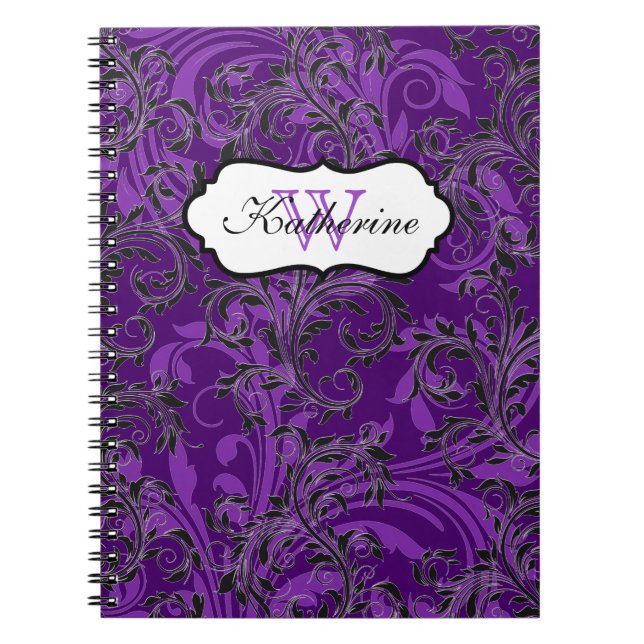 Monogrammad Lila Black White-Scrollsar - bärbar da Anteckningsbok (Framsidan)