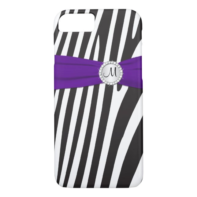 Monogrammad Lila, Black, White Zebra Stripe Case-Mate iPhone Skal (Baksida)
