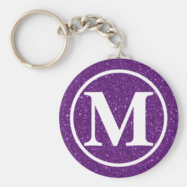 Monogrammad Lila Glitz BB Nyckelring (Framsidan)