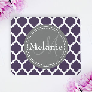 Monogrammad Lila & Grått Quatrefoil Musmatta