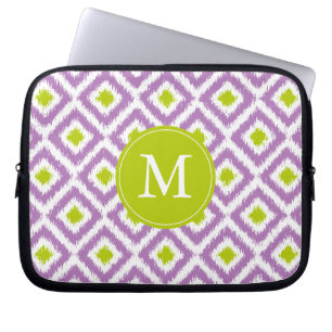 Monogrammad Lila Grönt Diamond Ikat Mönster Laptop Sleeve